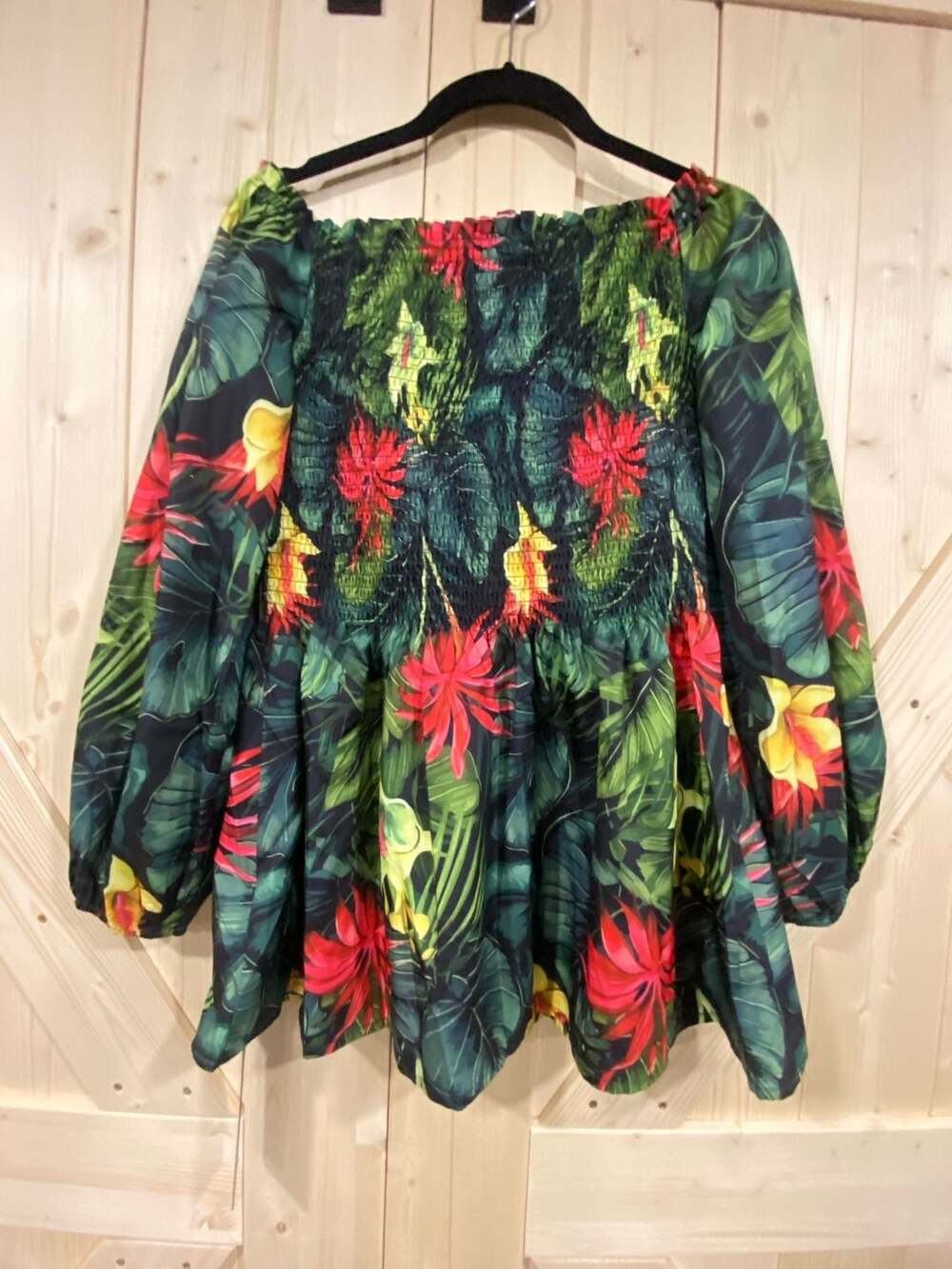 S-DEER Tropical Floral Off Shoulder Smocked Blouse Size S